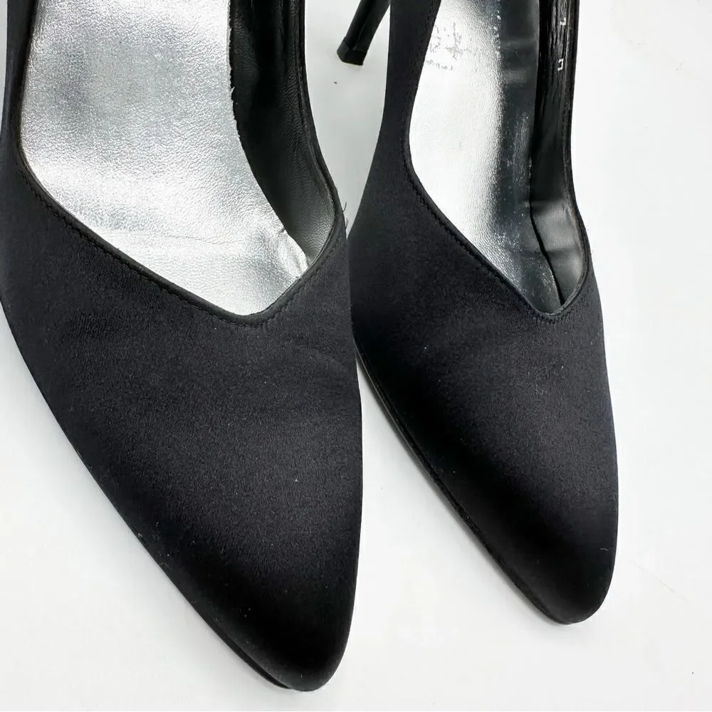 Stuart‎ Weitzman Designer Curvy Black Fabric Heels 8 Formal Pumps 7M